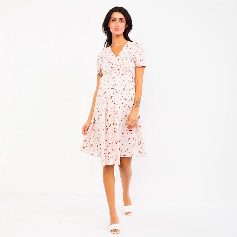NWT Isabella Oliver Leonie Tie Pink Blush Petal Print Maternity Dress Sz 8